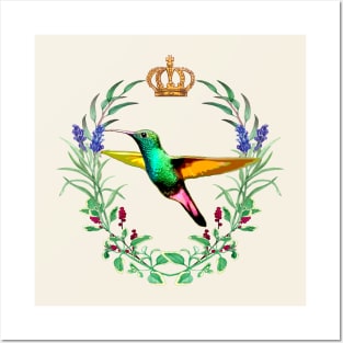 Hummingbird Queen Crown Floral Garden Lovers Gardener's Wreath Posters and Art